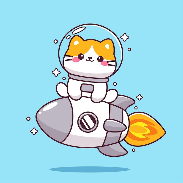 Cute cat astronaut riding rocket mascot cartoon