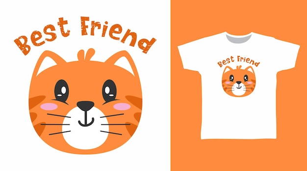 Cute cat best friend cartoon tee designs concept