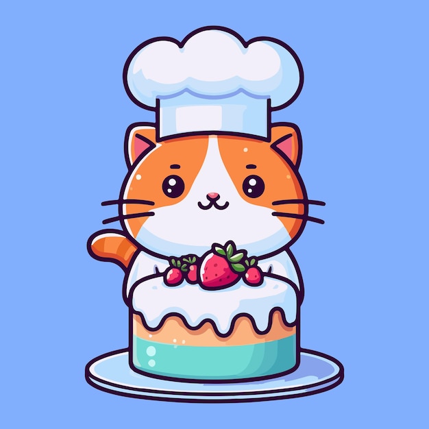 Cute cat birthday party with cake vector