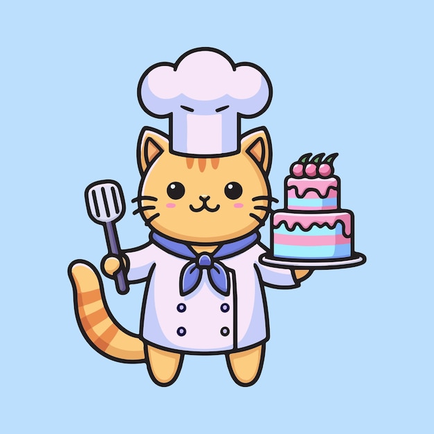 Cute cat birthday party with cake vector