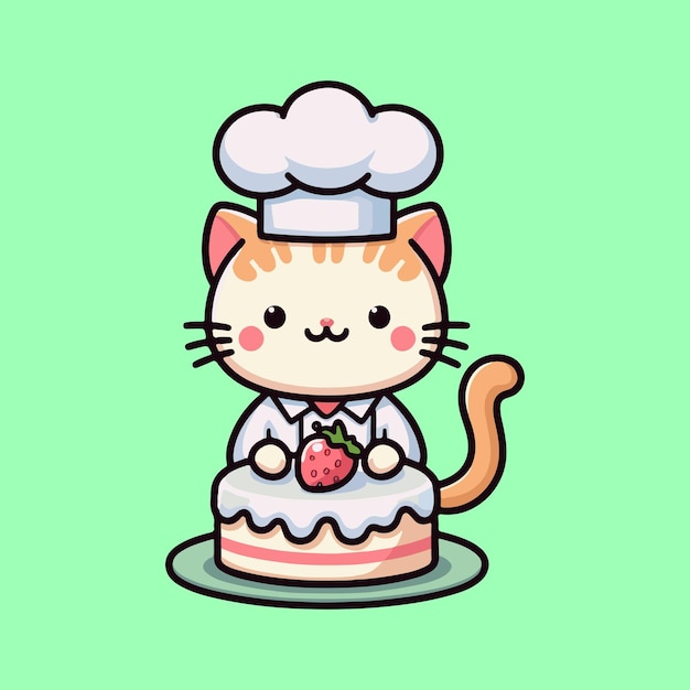 Cute cat birthday party with cake vector