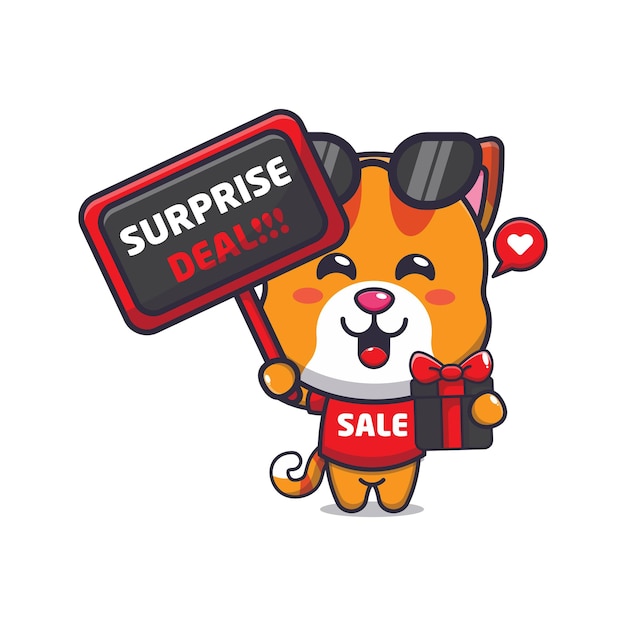 Cute cat in black friday cartoon mascot illustration