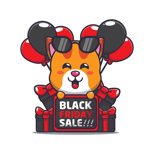 Cute cat in black friday cartoon mascot illustration