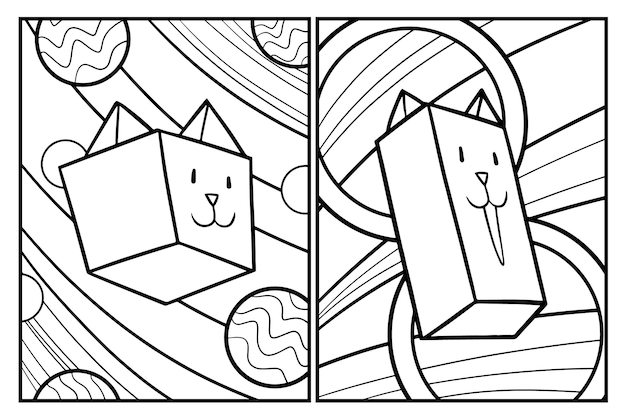 Cute cat box cartoon character coloring pages