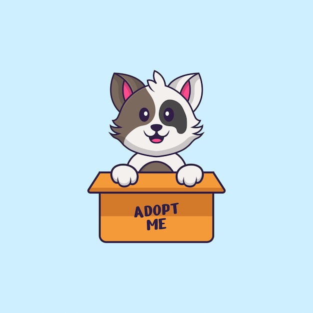 Cute cat in box with a poster Adopt me. Animal cartoon concept isolated.