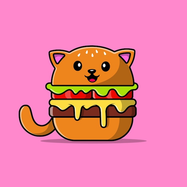 Cute Cat Burger Cartoon Vector Icon Illustration