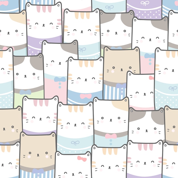 Cute cat cartoon doodle pastel seamless pattern wallpaper