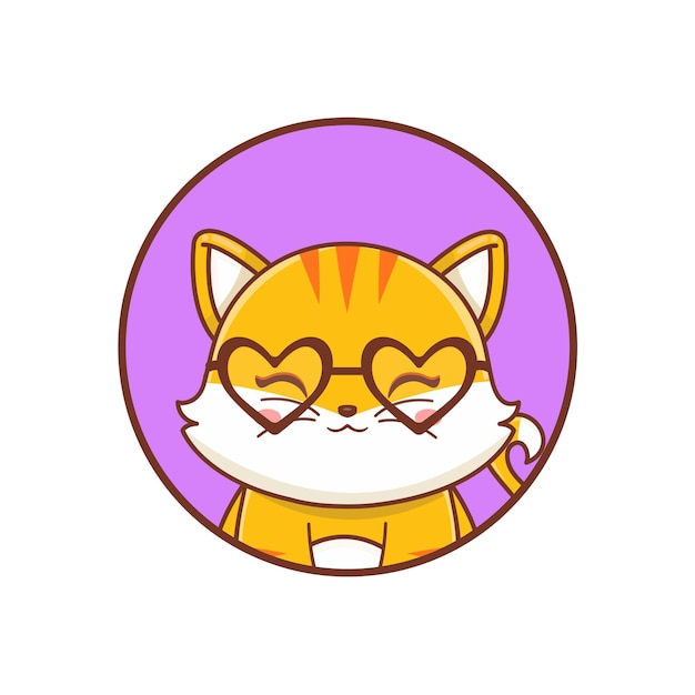 Cute cat cartoon illustration animal with glasses nature concept isolated  flat cartoon styl