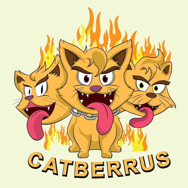 cute cat cartoon illustration cute cerberus from little cat