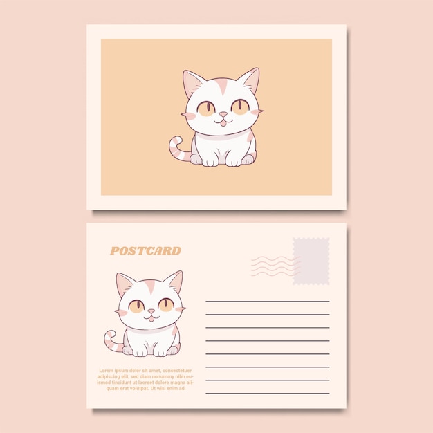 Vector cute cat cartoon postcard illustration