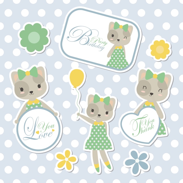 Cute cat cartoon sticker set