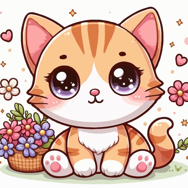 cute cat cartoon vector on white background