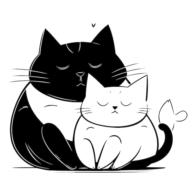 Cute cat and cat sleeping Vector illustration in cartoon style