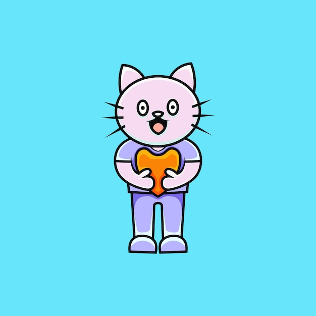 Cute cat character illustration holding love cartoon style