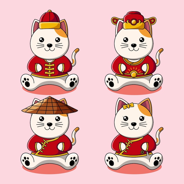 Cute cat in Chinese traditional costume collection illustration