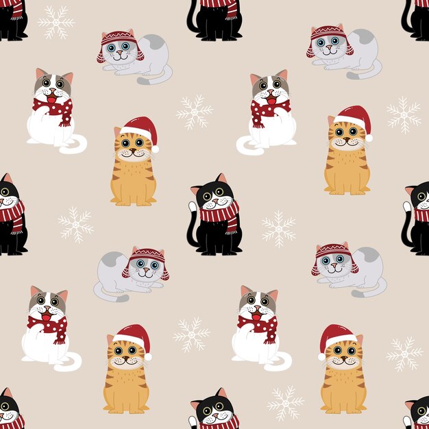 Cute cat in Christmas costume pattern