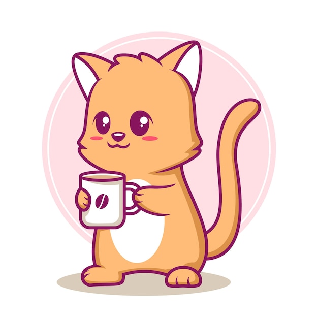 Cute cat coffee cartoon illustration