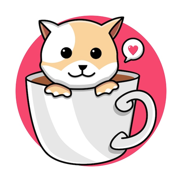 Cute cat in coffee cup cartoon illustration