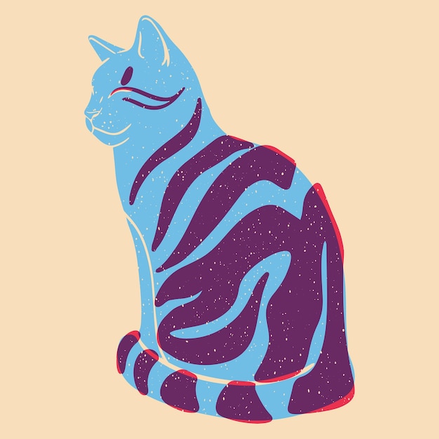 Cute cat Colorful cute screen printing effect Riso print effect Vector illustration