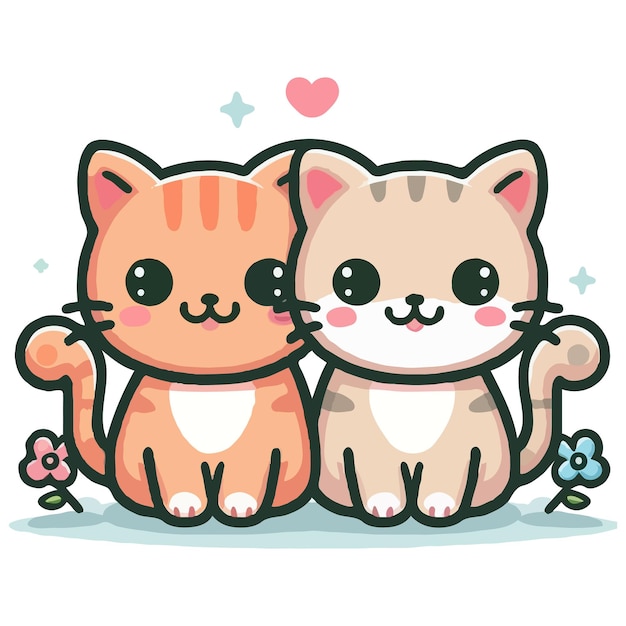 Cute Cat Couple Friend Cartoon Vector Icon Illustration