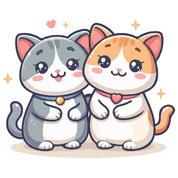 Cute Cat Couple Friend Cartoon Vector Icon Illustration