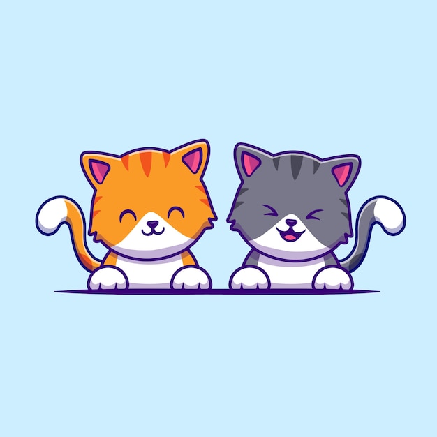 Cute Cat Couple Friend Cartoon 