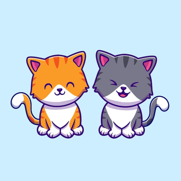 Cute Cat Couple Friend Cartoon 