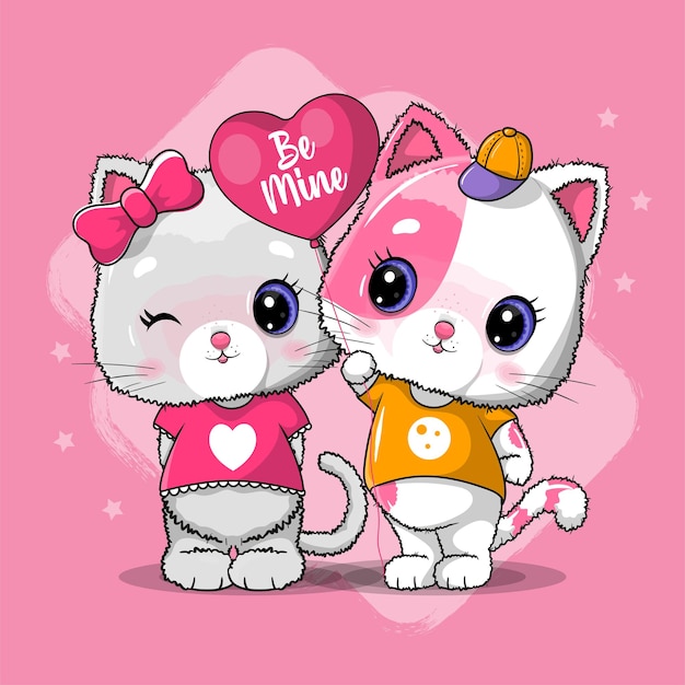 Cute cat couple for valentine. invitation card.   illustration