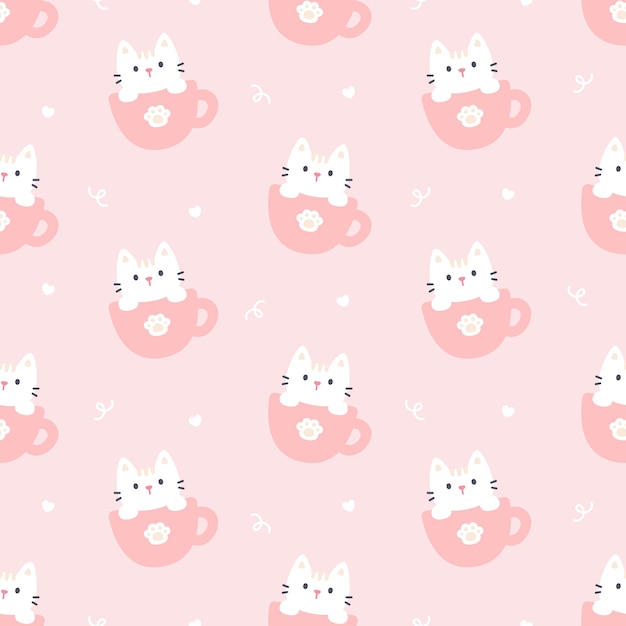 Cute cat in a cup of coffee seamless   pattern 