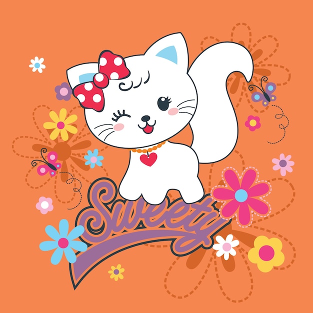 Cute cat decorated with lovely flower vector