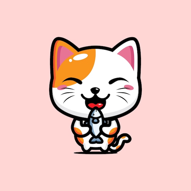 cute cat design holding fish