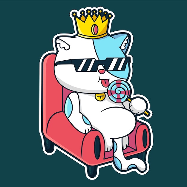 Cute cat design sitting with candy and crown