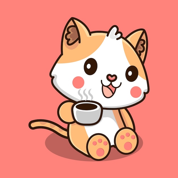 Cute cat design with a cup of coffee