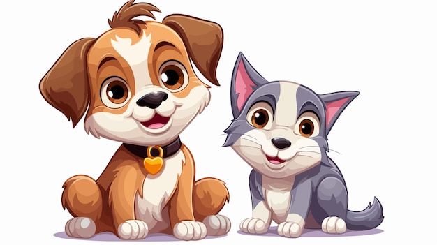 Vector cute cat and dog pet mascot cartoon characters