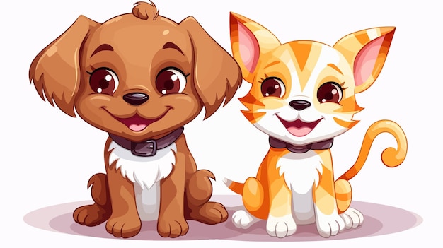 Vector cute cat and dog pet mascot cartoon characters