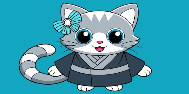 a cute cat dressed as a geisha vector illustration kawaii