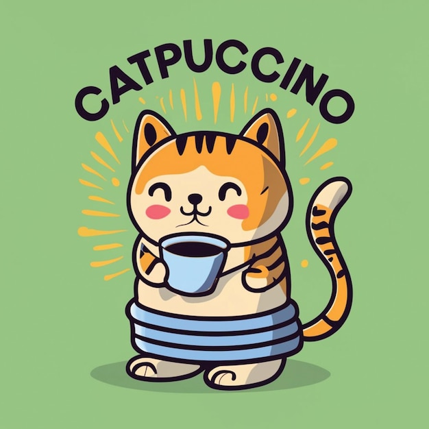 Cute cat drinking coffee vector illustration