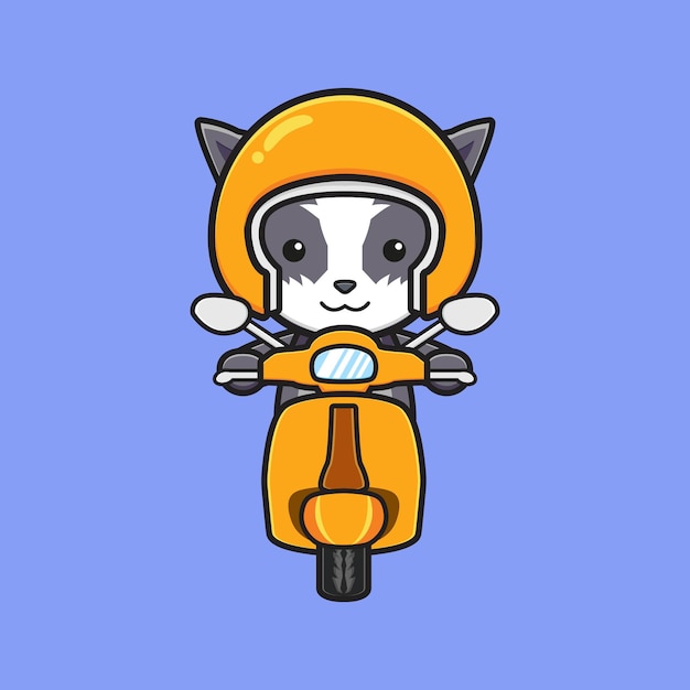 Cute cat driving vespa cartoon icon illustration. Design isolated flat cartoon style