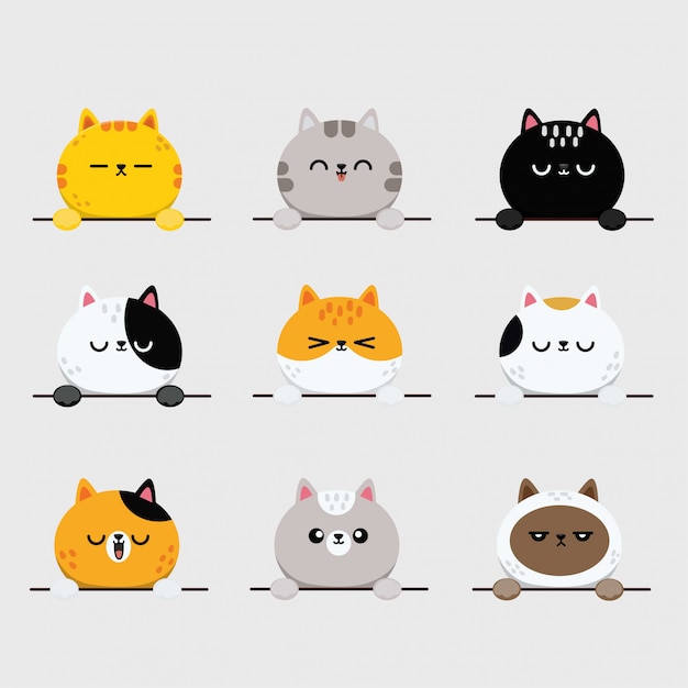 Cute cat faces, kitten or kitty animal emoticons Stickers