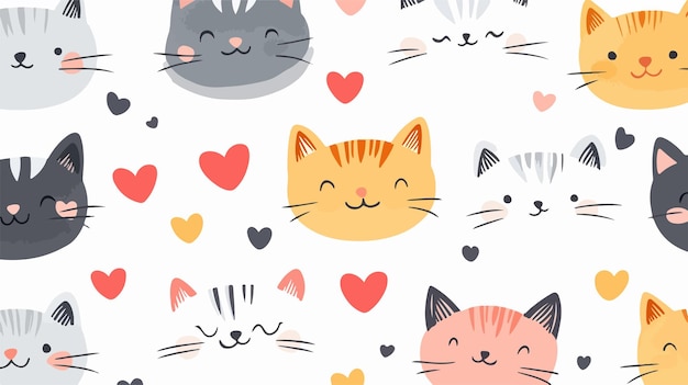 Cute Cat Faces Seamless Vector Pattern Illustration