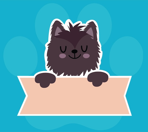 Vector cute cat feline animal with banner, pet cartoon on blue background  illustration