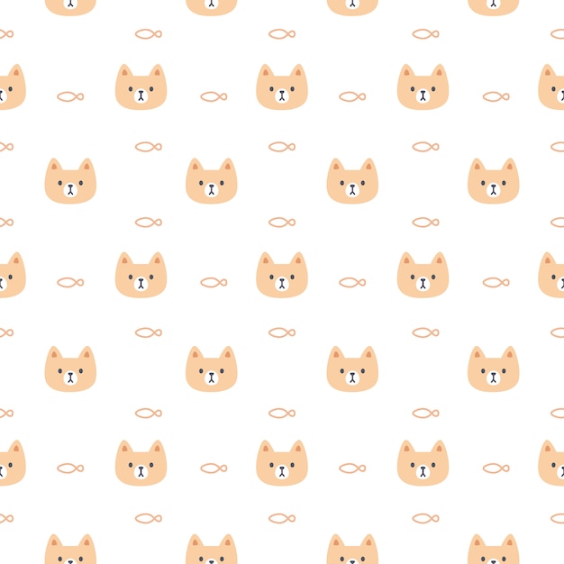 Cute cat and fish seamless pattern