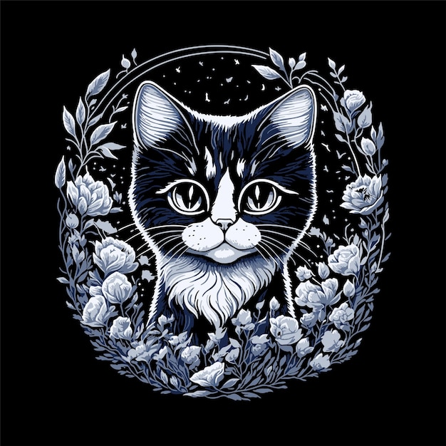 cute cat floral illustration