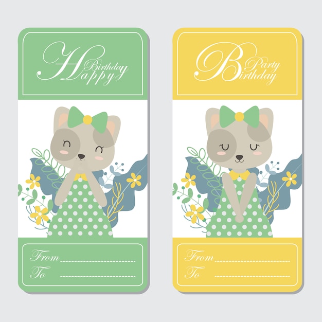 Cute cat and flowers cartoon birthday card