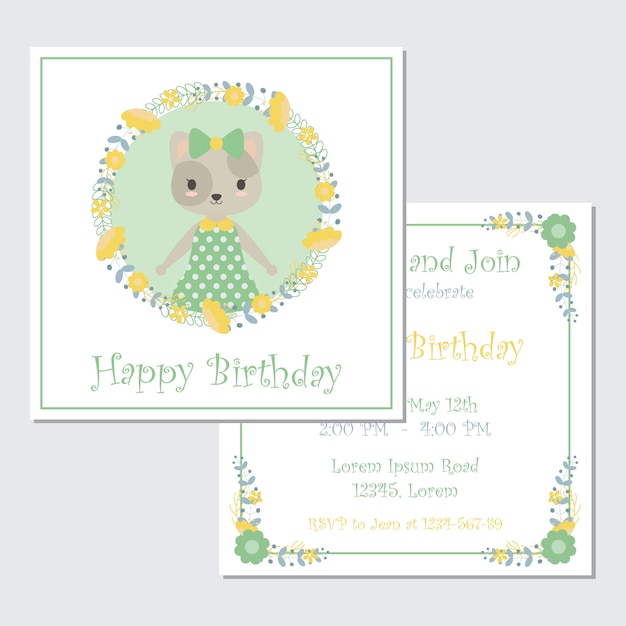 Cute cat and flowers wreath and frame birthday card