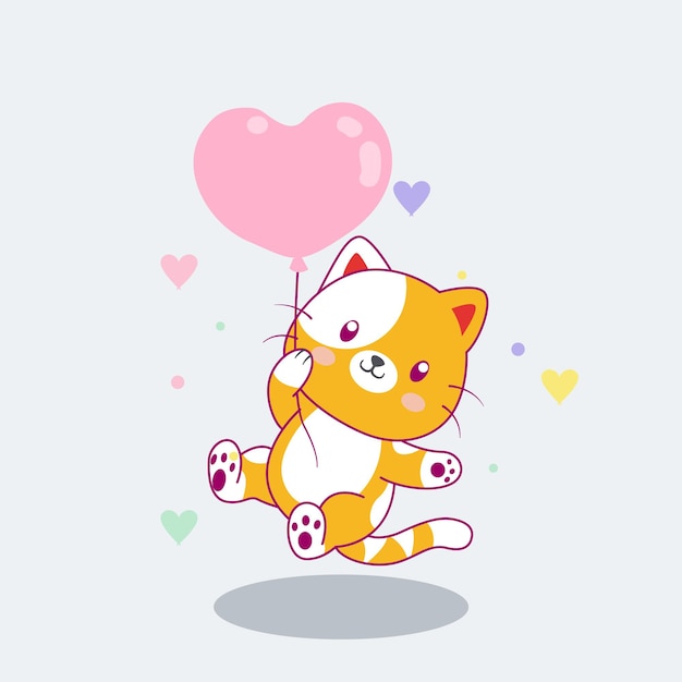 Cute cat flying with balloons