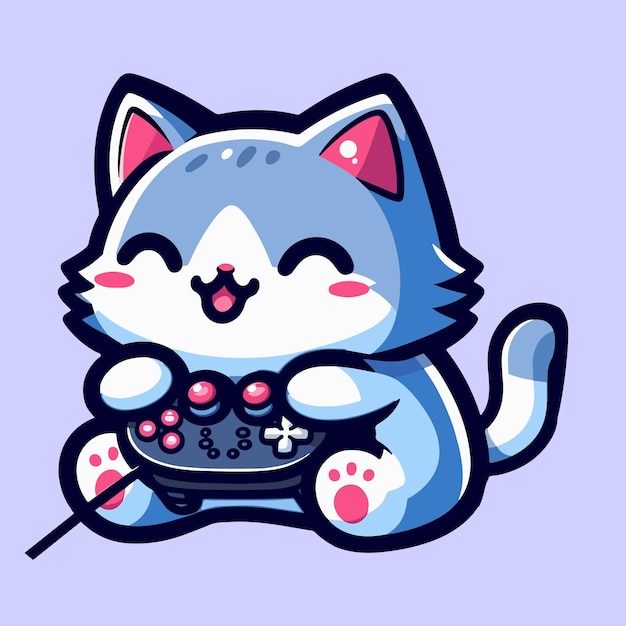 Cute cat gaming with controller cartoon vector