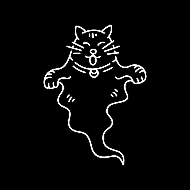 Cute Cat GHost Halloween Monoline Illustration