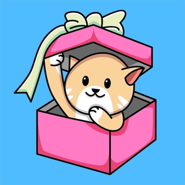 Cute cat in gift box cartoon illustration