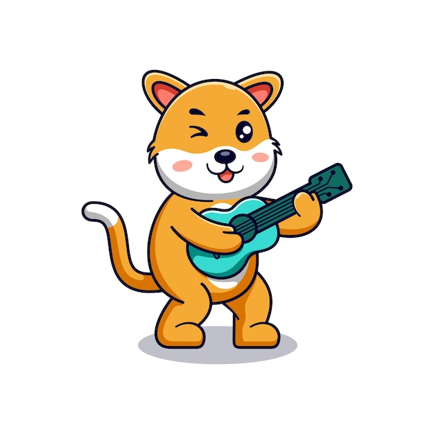 Cute cat and guitar character mascot